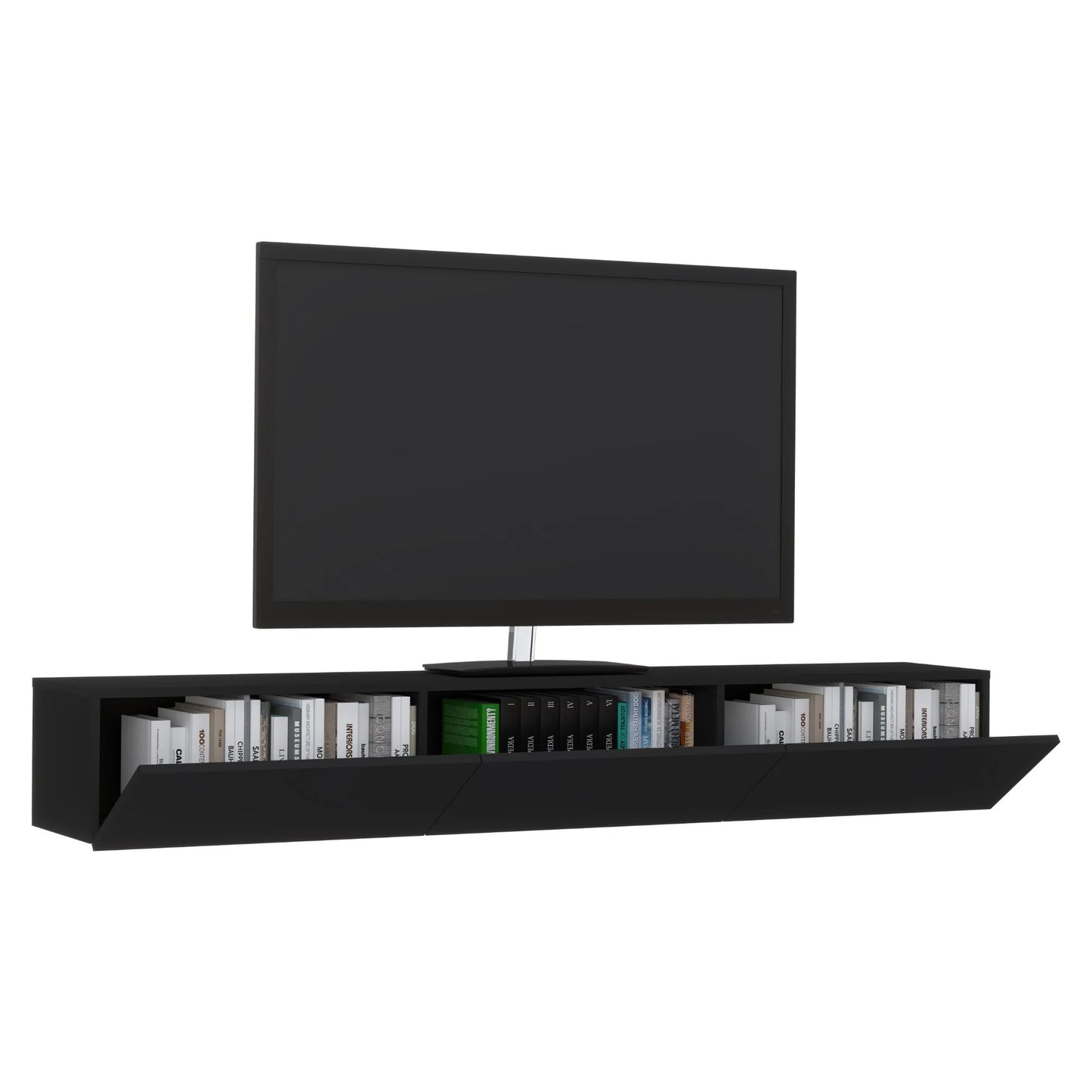 Comoda TV haaus Elba, Negru, 180 x 30 x 25 cm