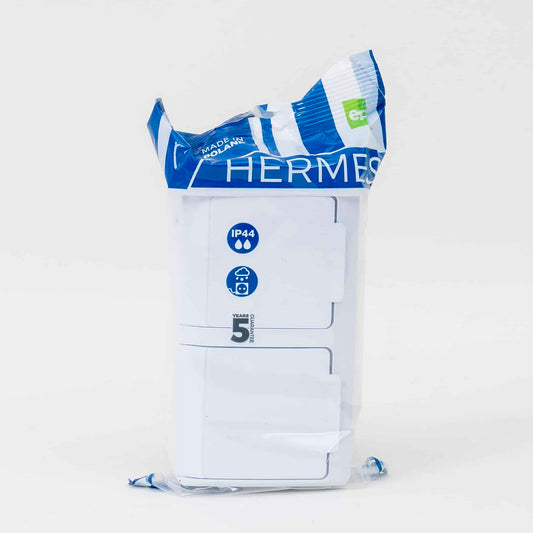 Priza dubla alba cu capac HERMES, 16A/250, IP44 / ELPL-0325-02