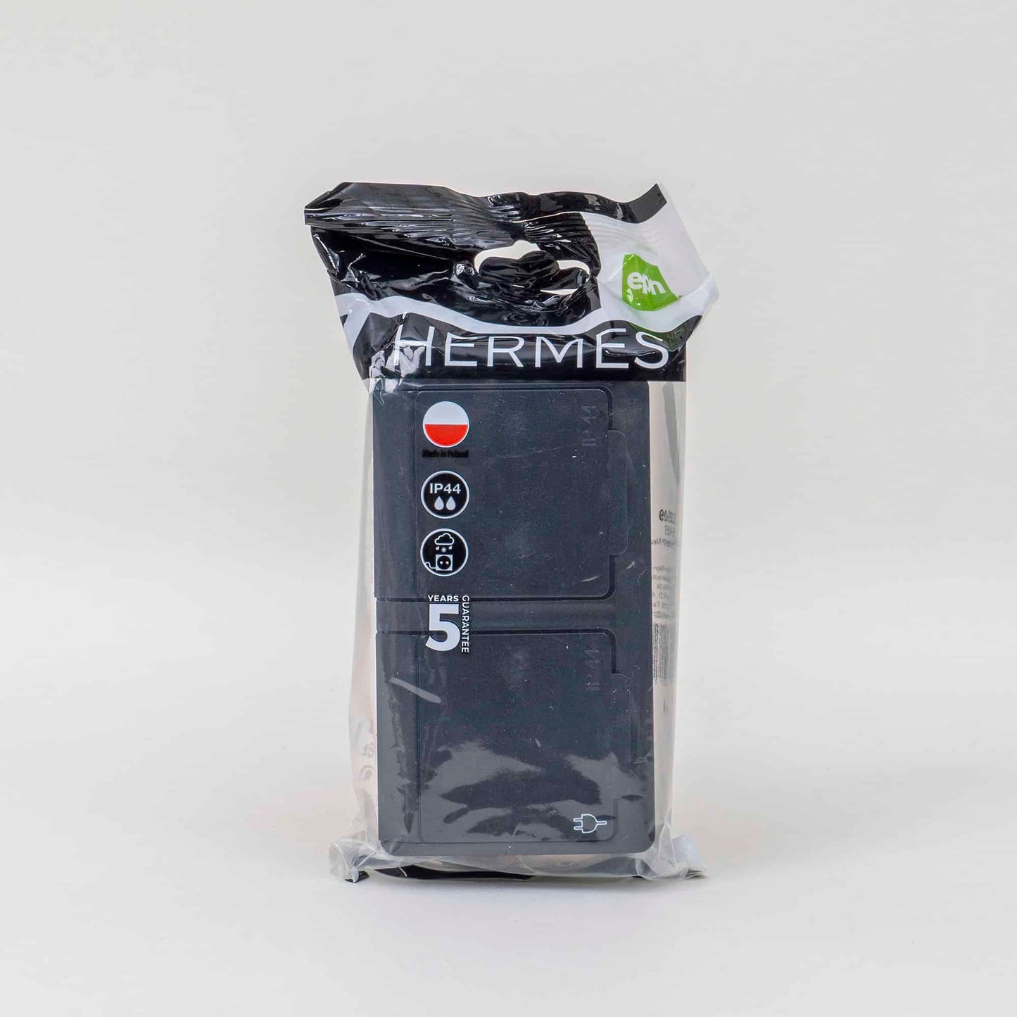Priza dubla neagra cu capac HERMES, 16A/250, IP44 / ELPL-0325-09