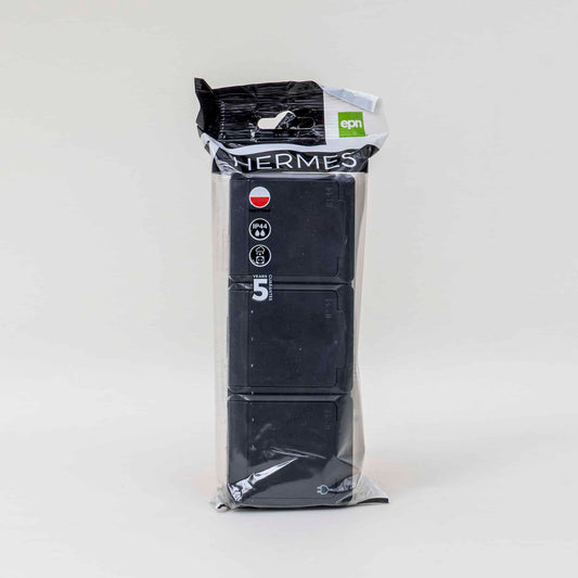 Priza tripla neagra cu capac HERMES, 16A/250, IP44 / ELPL-0326-09