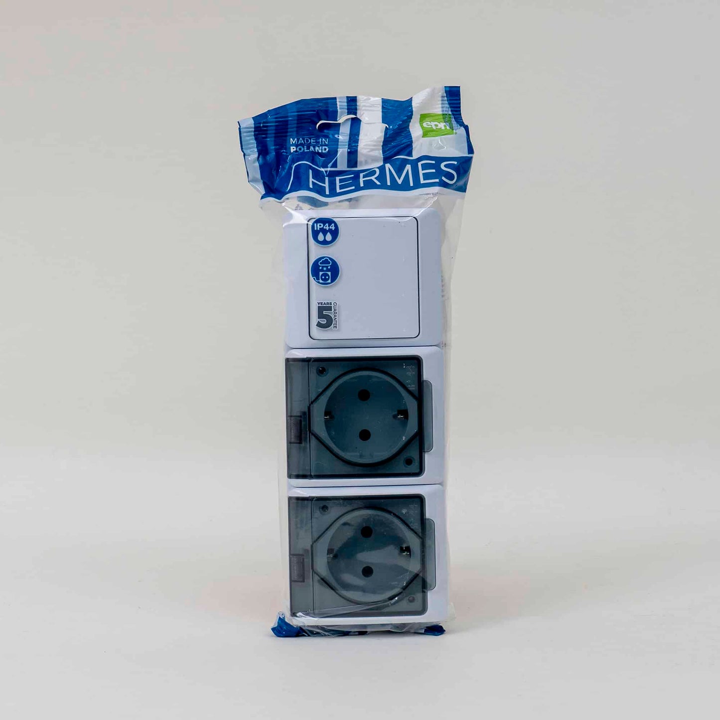 Priza dubla cu capac transparent, plus intrerupator HERMES 16A/250, IP44 / ELPL-0327-33