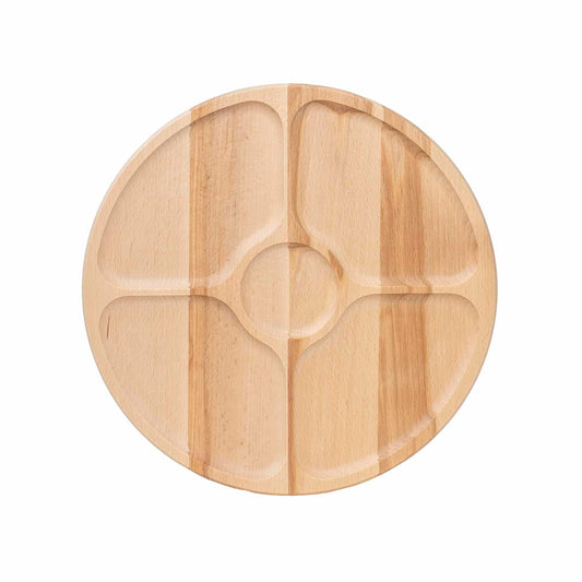 Tava rotativa pentru servire, din lemn de fag, cu 5 compartimente, diametru 33cm / EXT 10029 - 221.ro