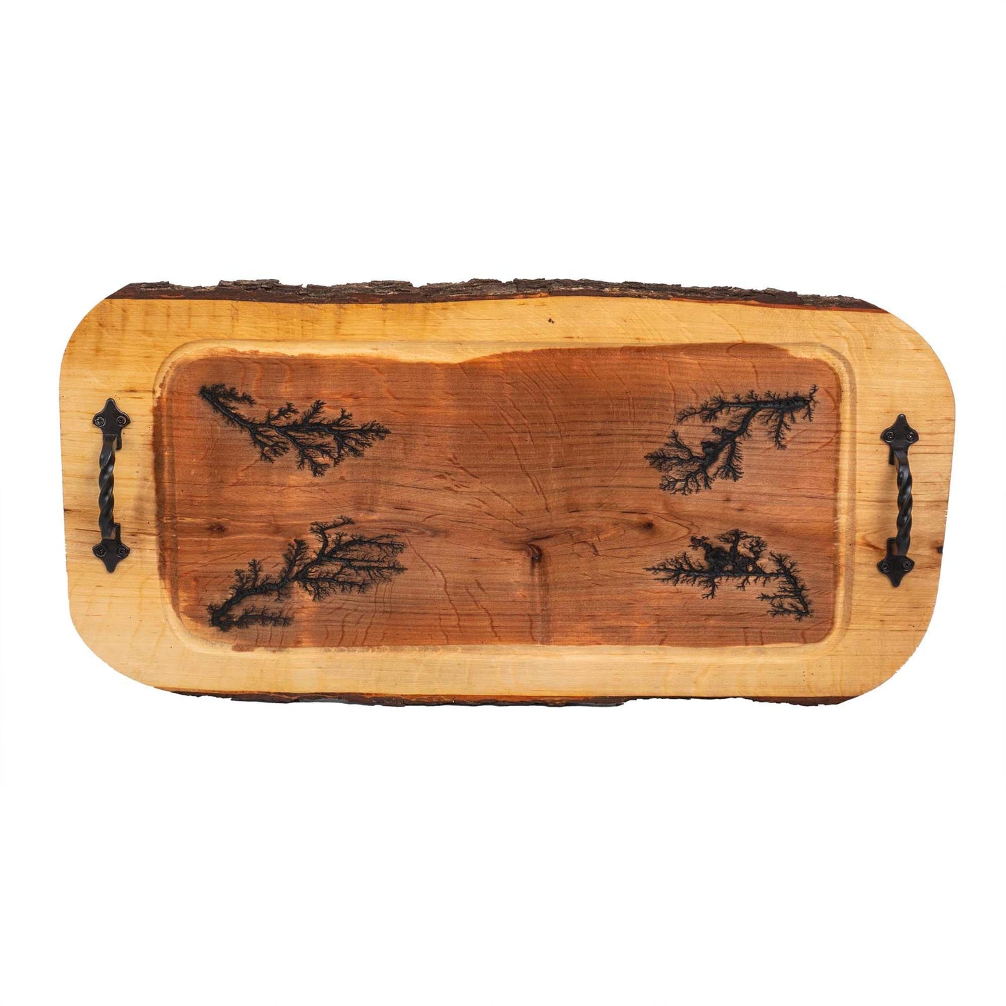 Tava din lemn de arin, sculptata, cu manere din fier forjat, 61x30cm / EXT 10130 - 221.ro