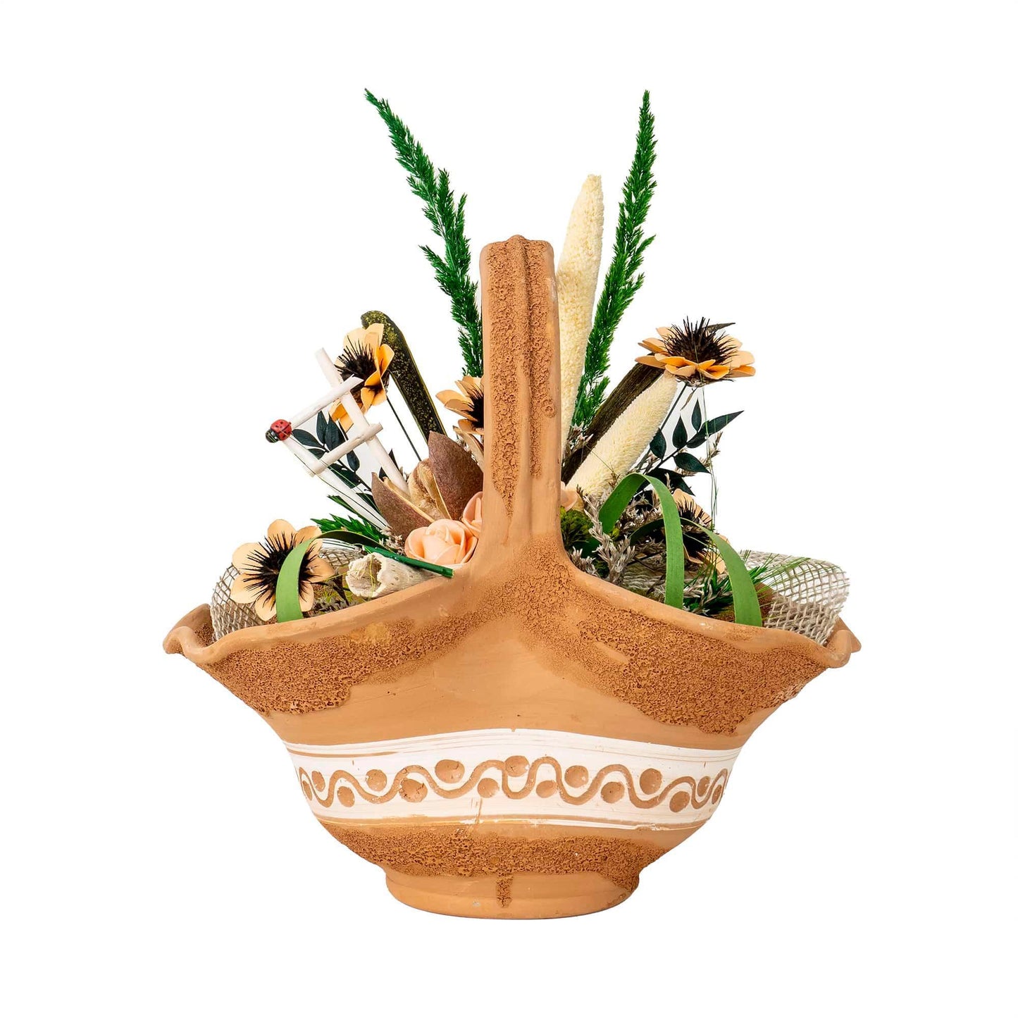 Aranjament, cos mare din ceramica cu flori / EXT 10163 - 221.ro