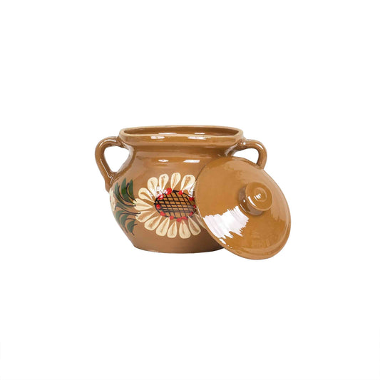 Oala din lut cu capac, diametru 14 cm, capacitate 1l / EXT 10328