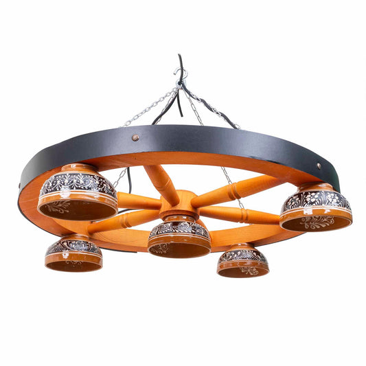 Lustra premium din lemn cu 5 castroane, diametru 59cm, maro Z-TOOLS / EXT 10394 - 221.ro