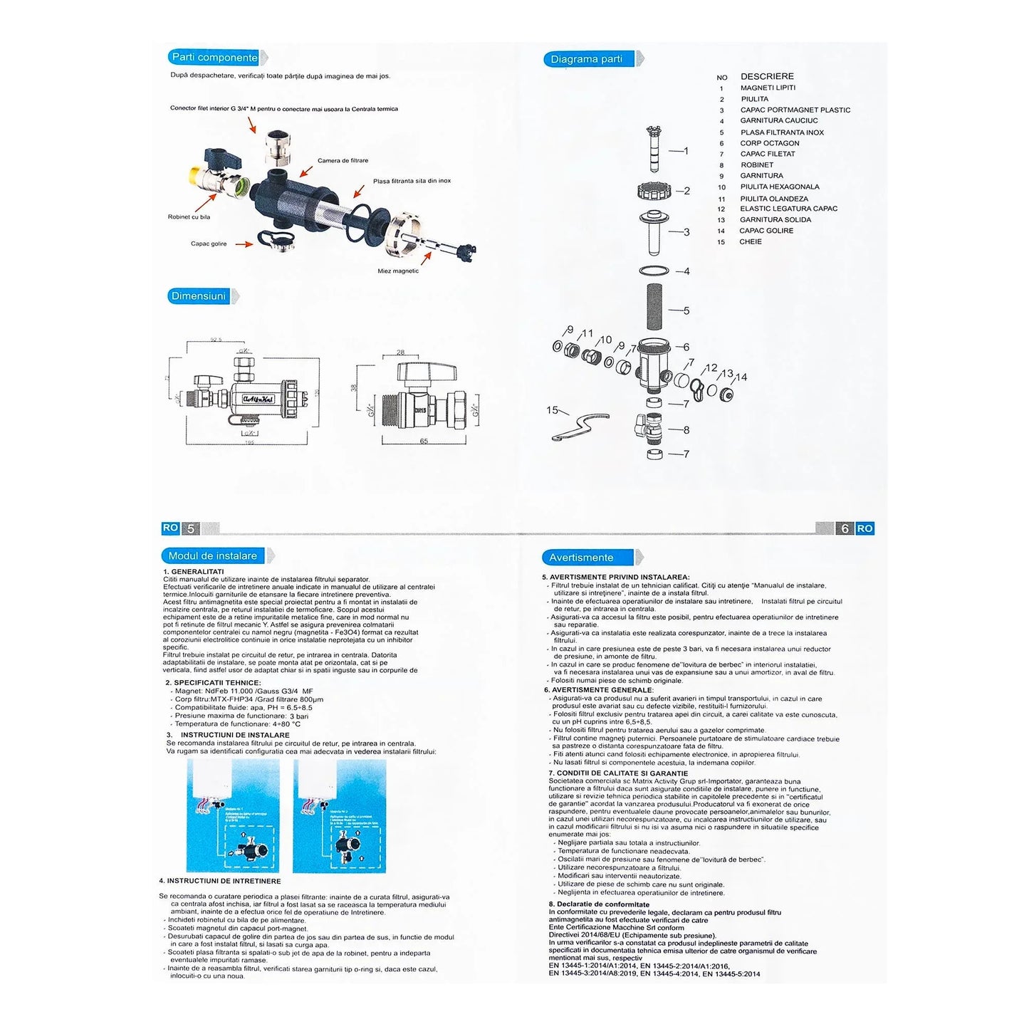 Filtru anti-magnetita 3/4", miez magnetic, 11000 Gauss / EXT 10752 - 221.ro