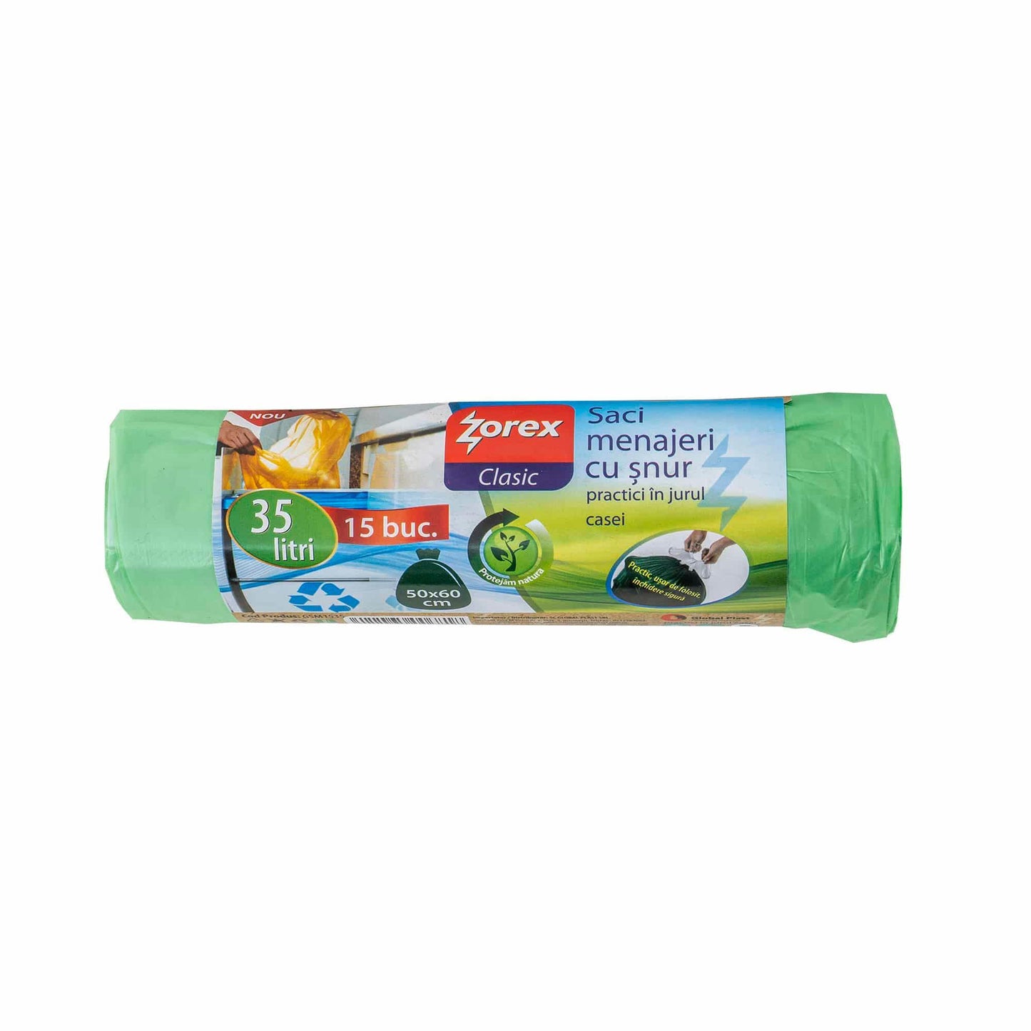 Saci menajeri cu snur, 35L, 15buc, verde Z-TOOLS / EXT 109666 - 221.ro