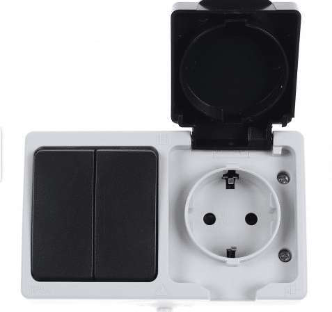 Modul priza si intrerupator dublu Horoz Atom, 10A, 250V, IP54 / EXT 112-100-0005