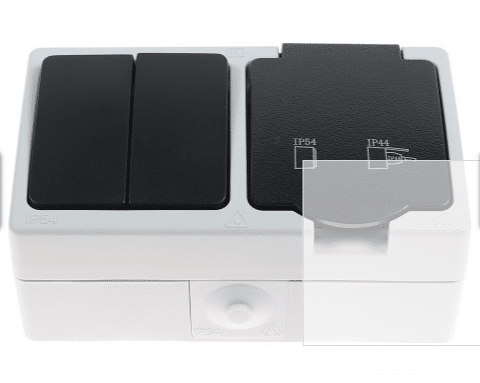 Modul priza si intrerupator dublu Horoz Atom, 10A, 250V, IP54 / EXT 112-100-0005