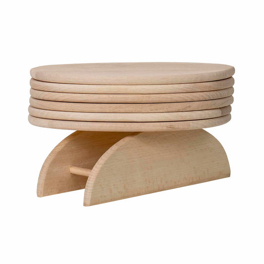 Set 6 tocatoare din lemn de fag, plus suport, oval / EXT 6084