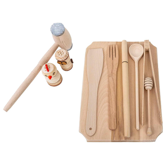 Set tocator dreptunghiular din lemn de fag, 10 piese, 35x25x2cm / EXT 6087 - 221.ro