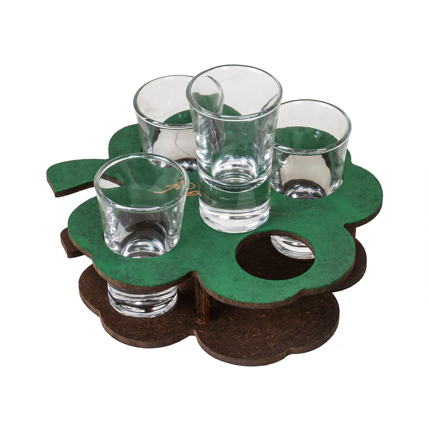 Set 4 pahare, cu suport lemn in forma de trifoi, 50ml / EXT 6091