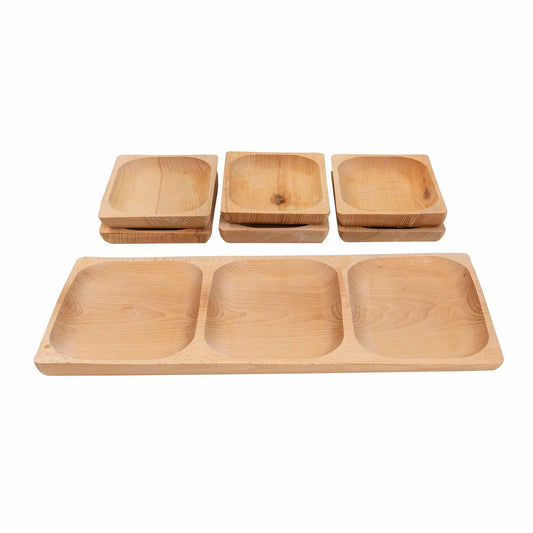 Set 7 platouri patrate din lemn de fag, compartimentat, 50x24x2.5cm / EXT 6171 - 221.ro