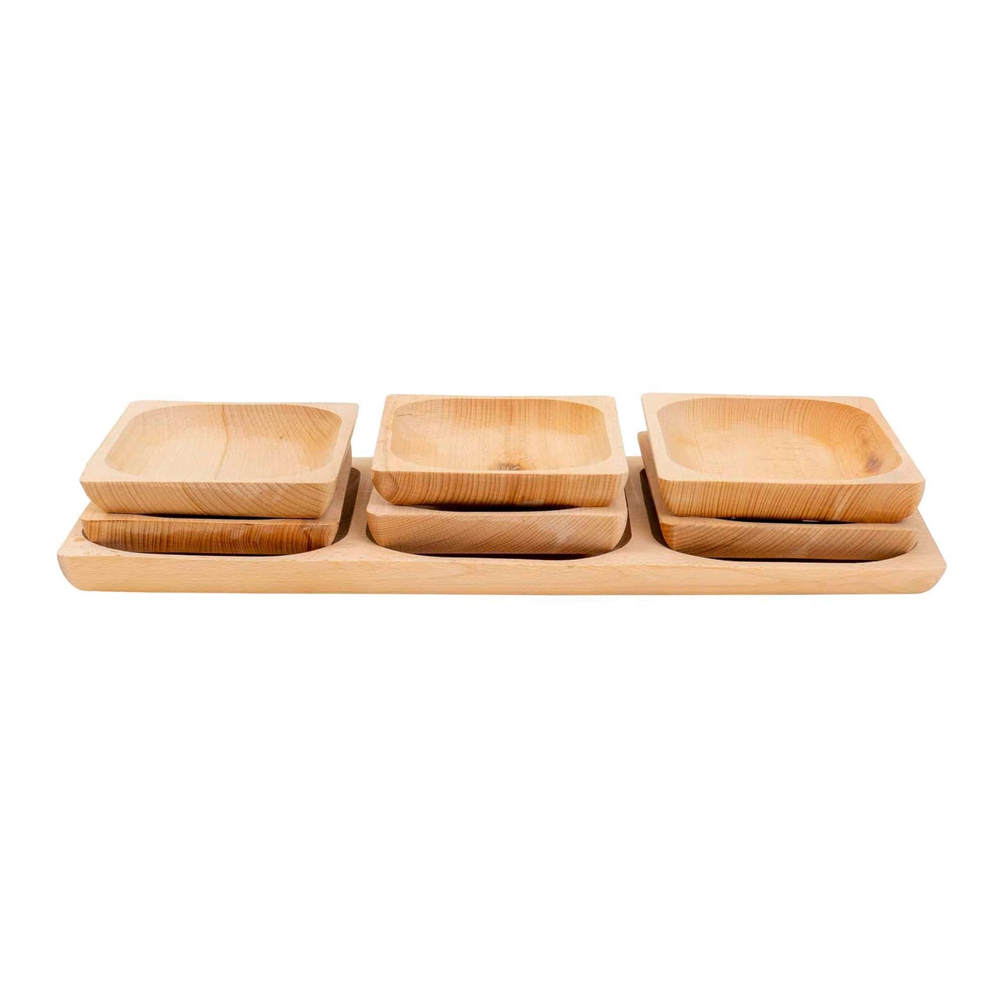 Set 7 platouri patrate din lemn de fag, compartimentat, 50x24x2.5cm / EXT 6171 - 221.ro