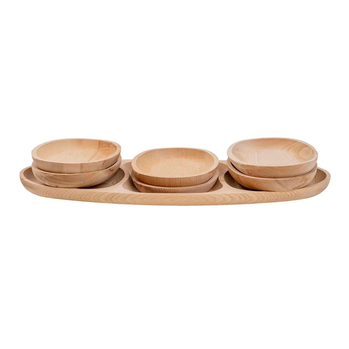 Set 7 platouri ovale din lemn de fag, compartimentat, 60x28x2.5cm / EXT 6172 - 221.ro