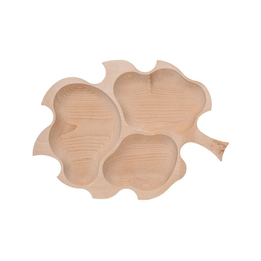 Platou pentru servire, din lemn de fag, in forma de frunza stejar mare, 3 compartimente, 52x38cm / EXT 6178 - 221.ro