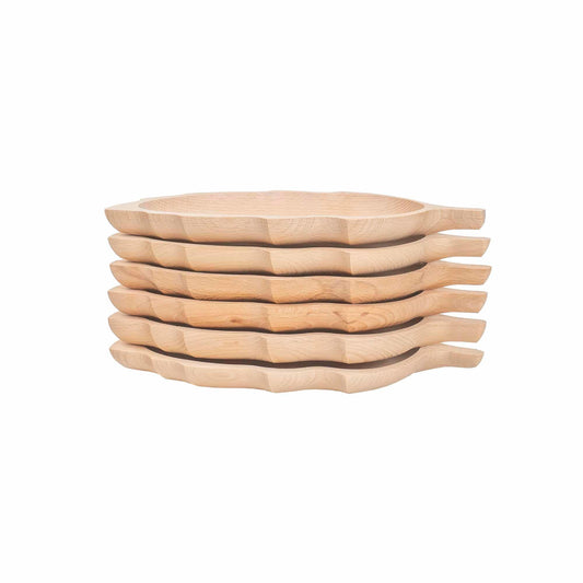 Set 6 farfurii din lemn de fag, forma frunza, 34x18cm / EXT 6179 - 221.ro