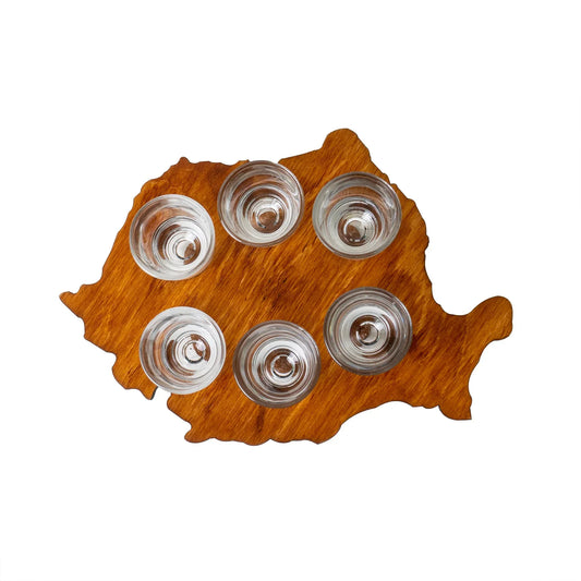 Set 6 pahare, cu suport lemn in forma de harta cu picior, 30ml / EXT 7125_1 - 221.ro