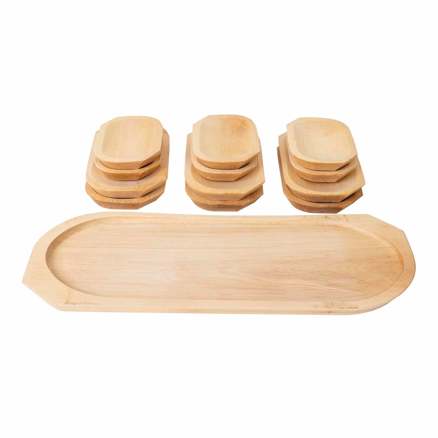 Set 13 platouri din lemn de fag pentru servire, 55x22x2.5cm / EXT 7233