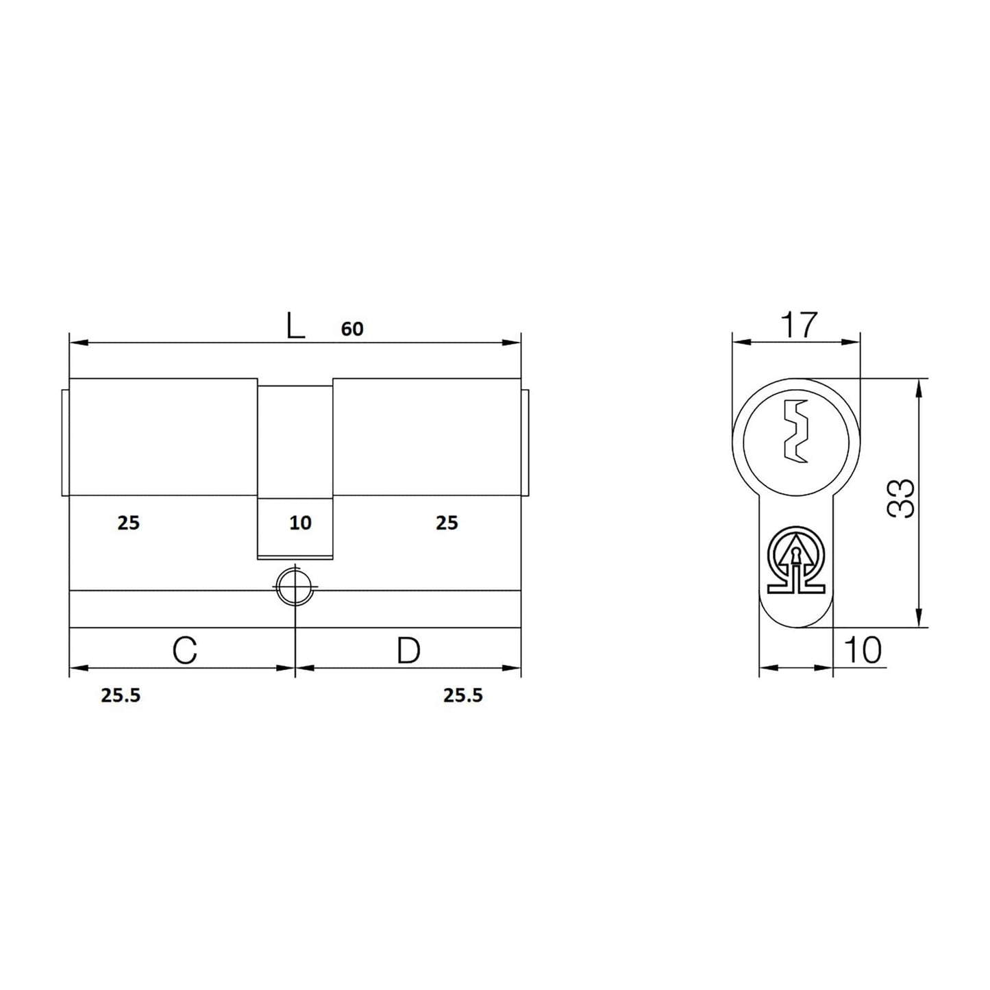 Cilindru Feroneria 60 mm 3 chei 25/25 blister egal