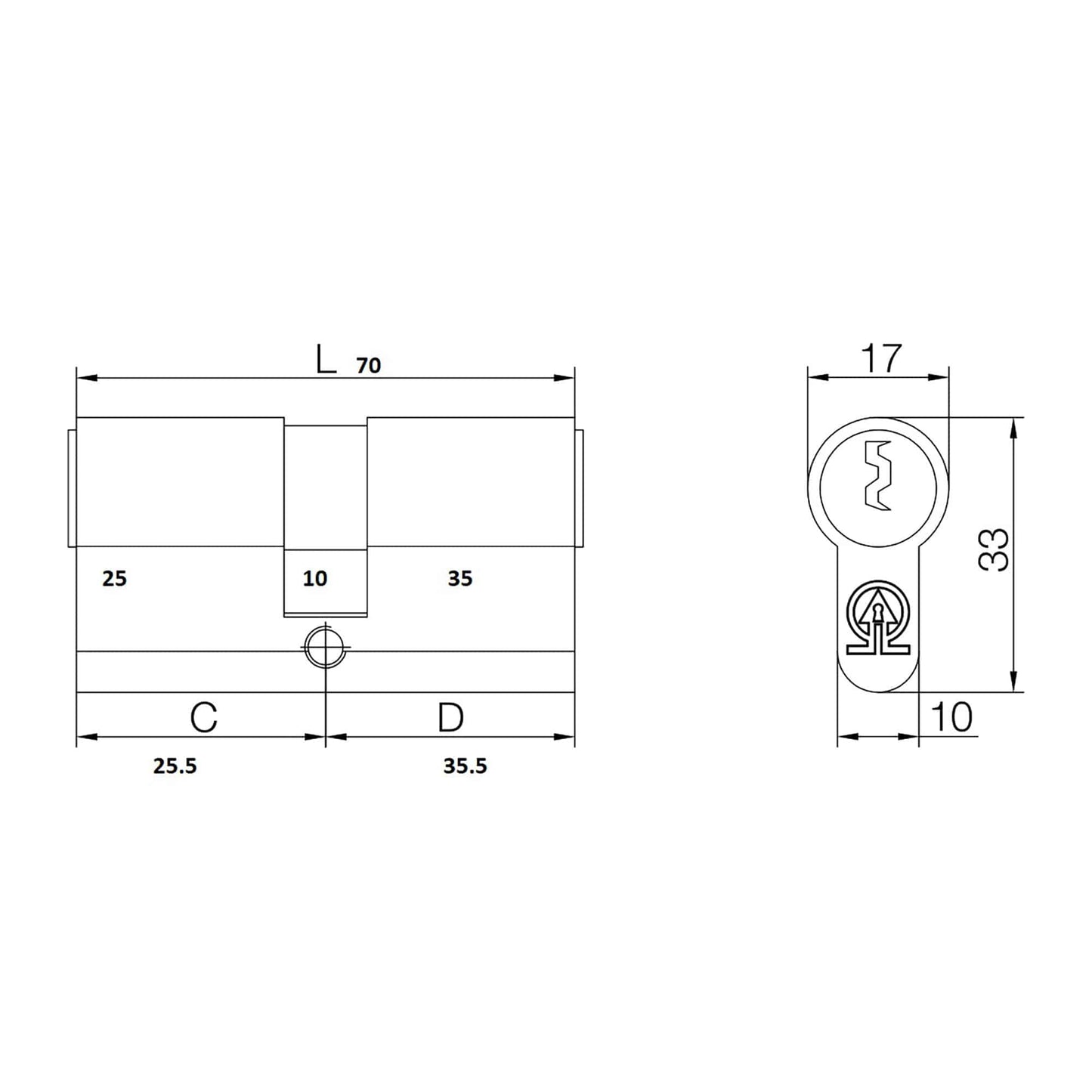 Cilindru Feroneria 70 mm 3 chei 25/35 blister inegal