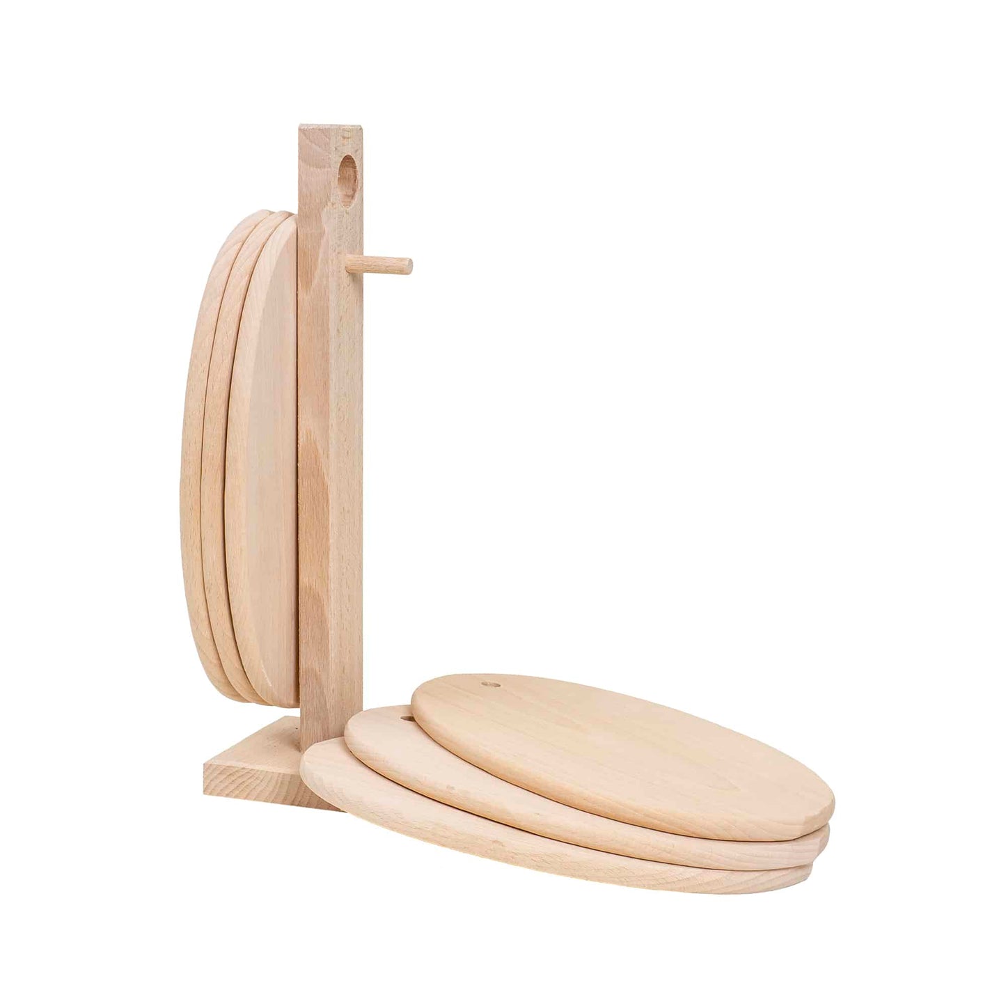 Set 6 tocatoare din lemn de fag, plus suport vertical, oval / EXT 7564