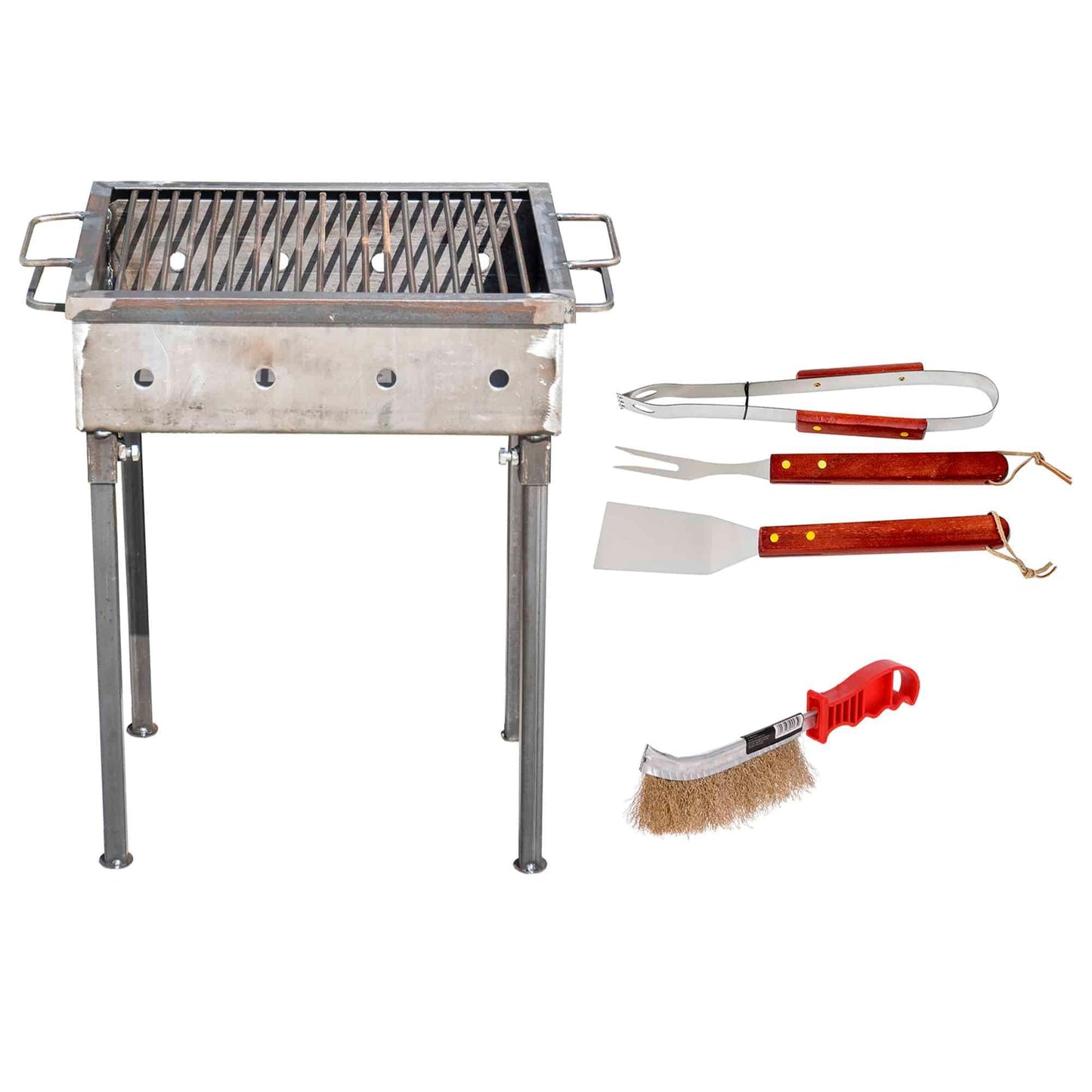 Pachet gratar metalic 40x30cm, grosime 3mm (EXT 9909) plus perie de sarma (ZLN 2264) plus 3 accesorii gratar (ZTS 8338) / EXT 9909_1 - 221.ro
