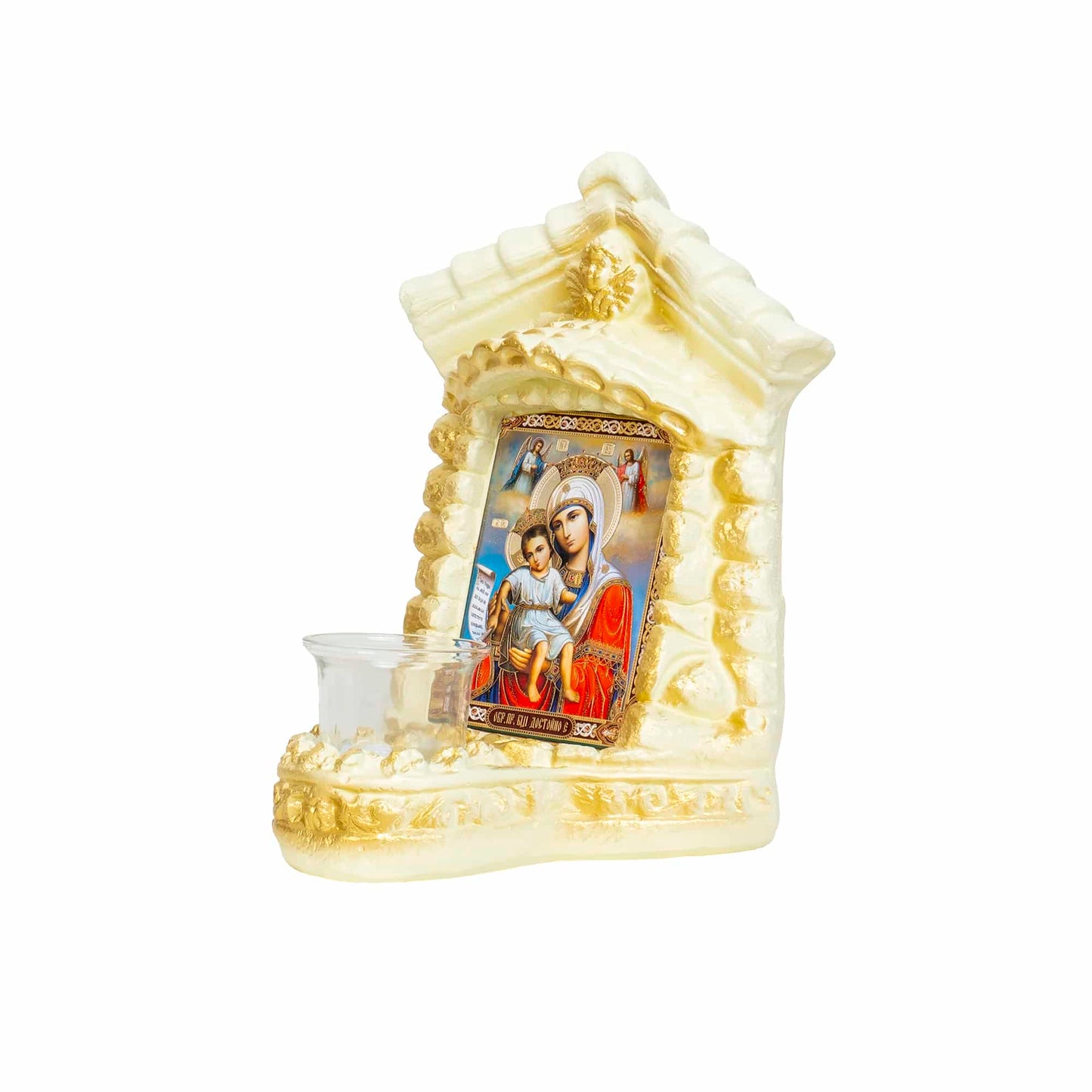 Candela din ipsos, Maica Domnului si pruncul, casuta 16x14x24cm / EXT 9918