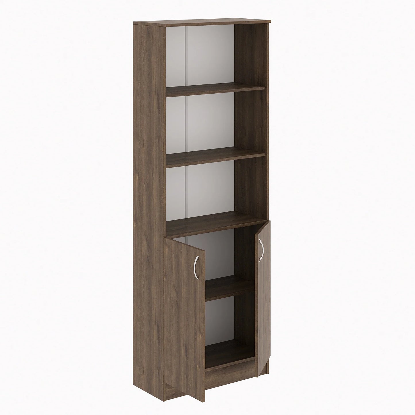 Biblioteca Flint, cu Usi Inferioare si 2 Polite, Stejar Bronz, 70 x 32 x 196 cm