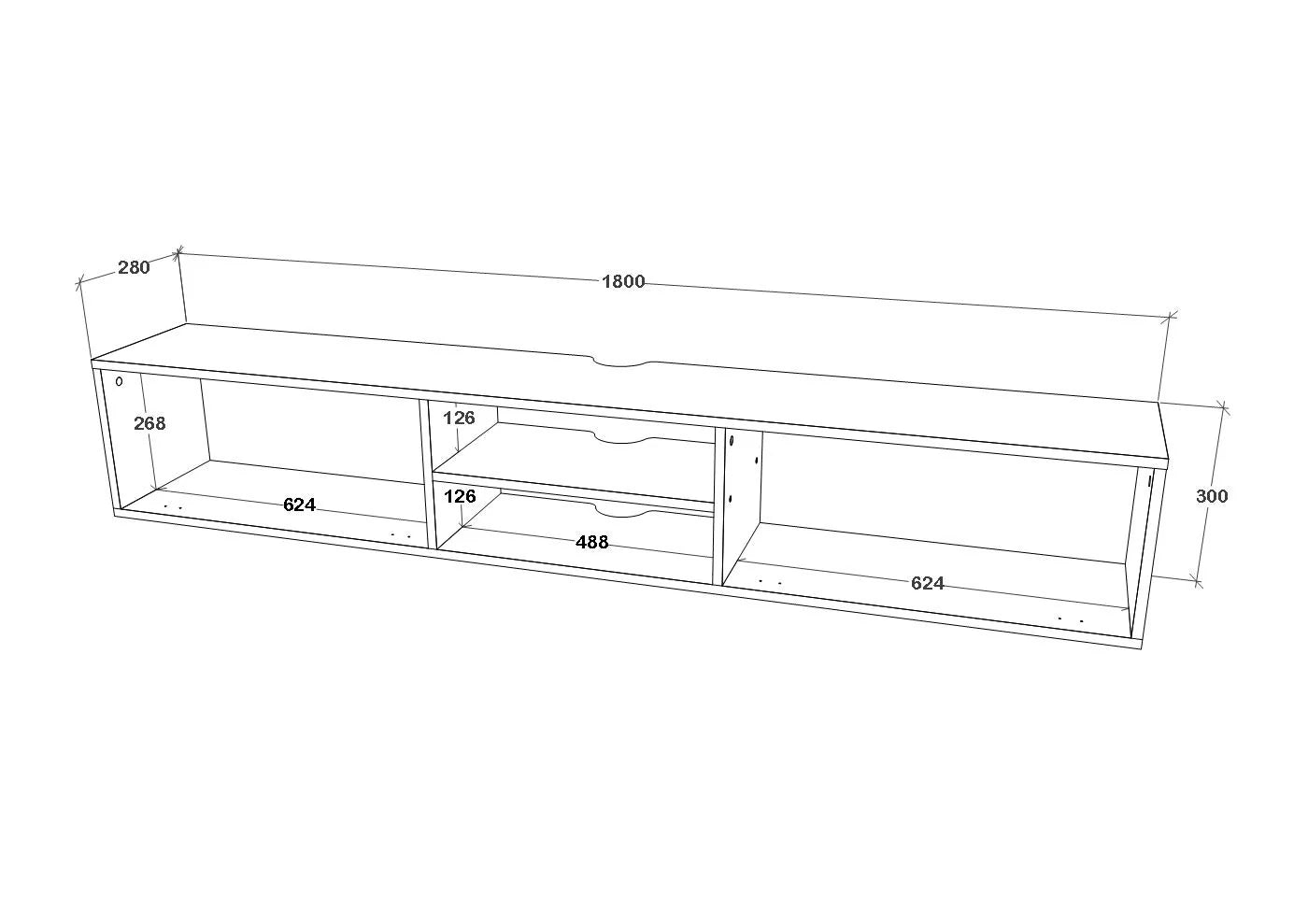 Comoda TV haaus Genova, 2 Usi, Negru, 180 x 30 x 30 cm