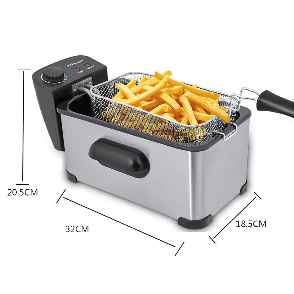 Friteuza Sokany HD-3302, 2000W, 3.5L, Termostat reglabil, Negru/Inox