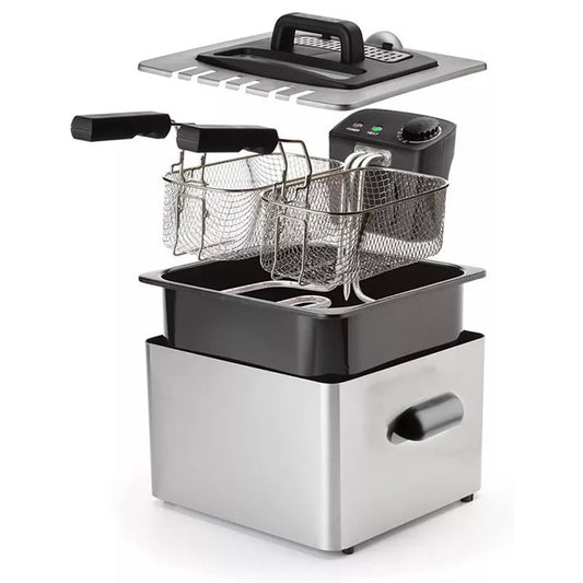 Friteuza Sokany HD-3501, 2100W, 5L, Termostat reglabil, Negru/Inox