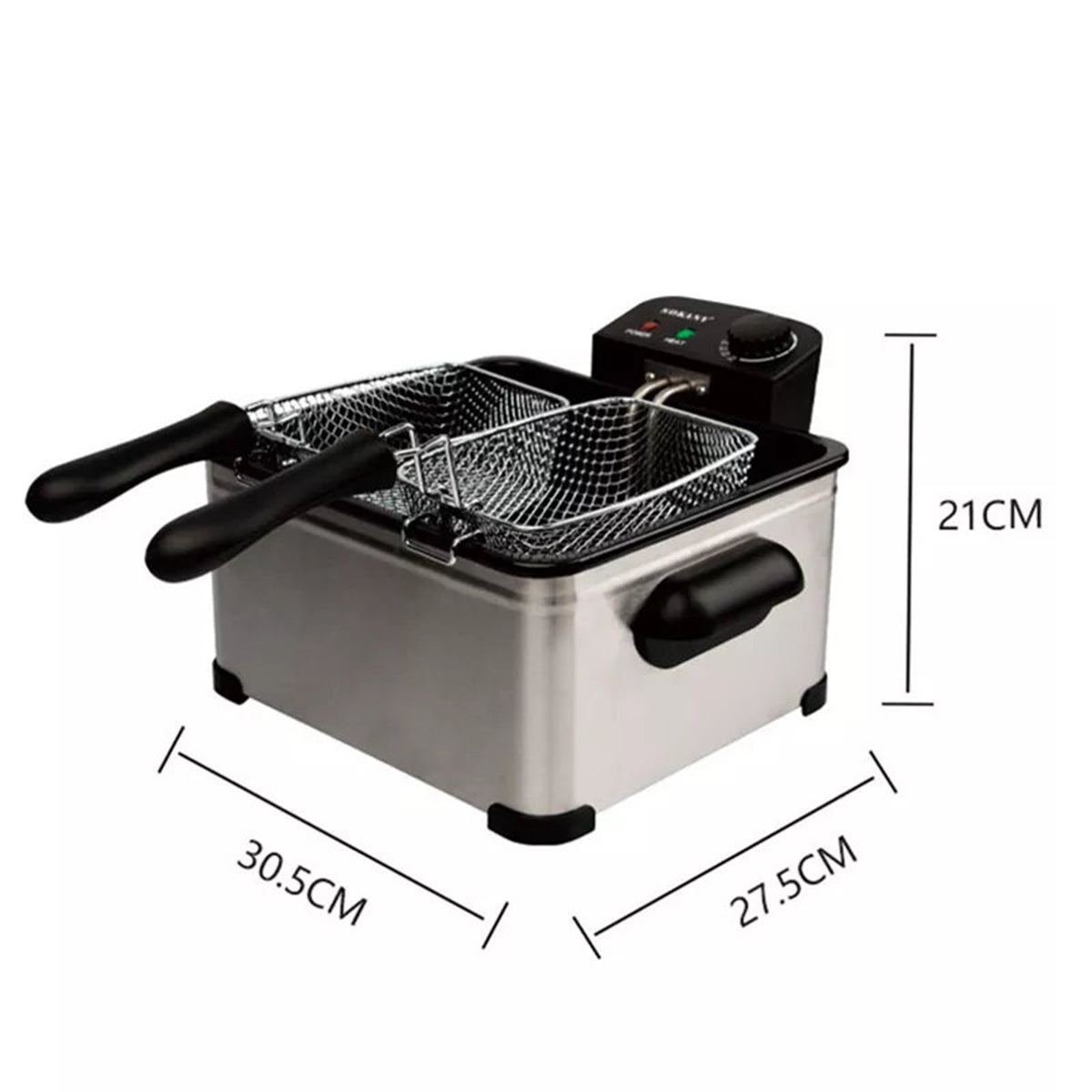 Friteuza Sokany HD-3501, 2100W, 5L, Termostat reglabil, Negru/Inox