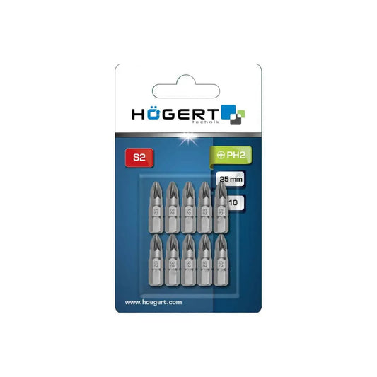 Set 10 bucati, bit-uri pentru surubelnita, PH2, 25mm HOGERT / HT1S304 - 221.ro