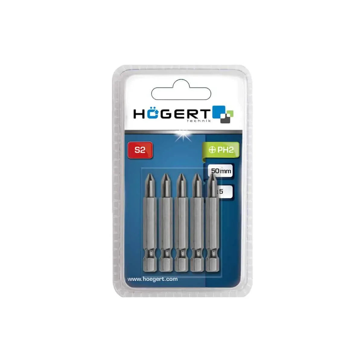 Set 5 bucati, bit-uri pentru surubelnita, PH2, 50mm HOGERT / HT1S313 - 221.ro