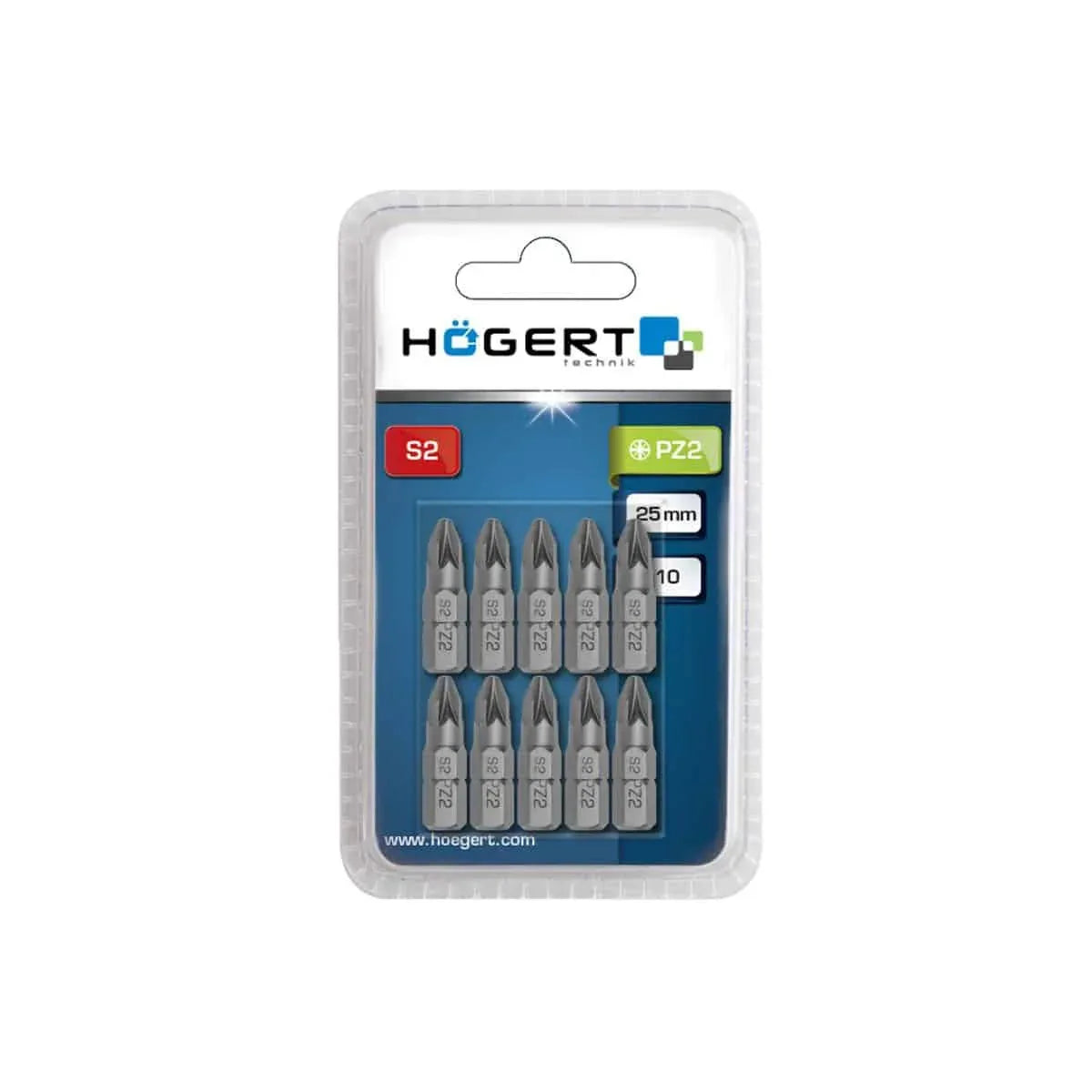 Set 10 bucati, bit-uri pentru surubelnita, PZ2, 25mm HOGERT / HT1S317 - 221.ro