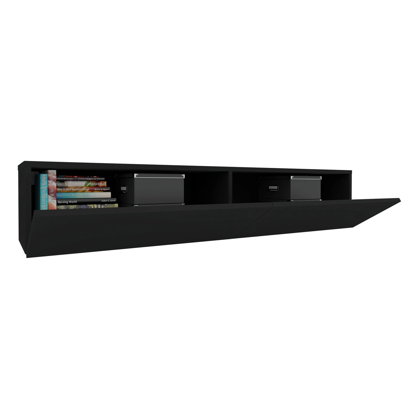 Comoda TV haaus Isla, 2 Usi, Negru, 135 x 28 x 25 cm