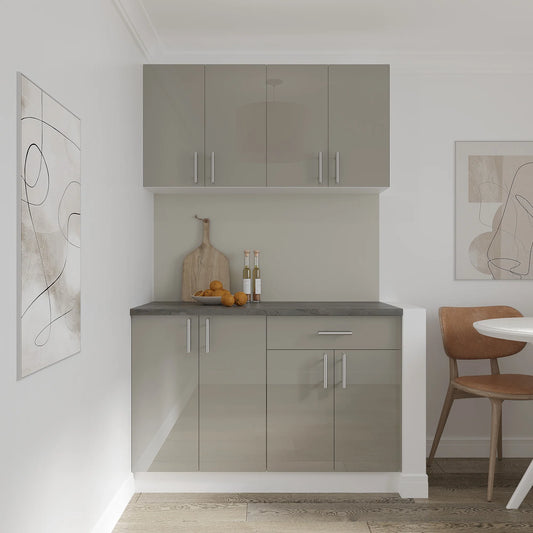 Corp Baza haaus Karo, 1 Sertar, 2 Usi, Gri Lucios/Alb, MDF, 60 x 50 x 80 cm