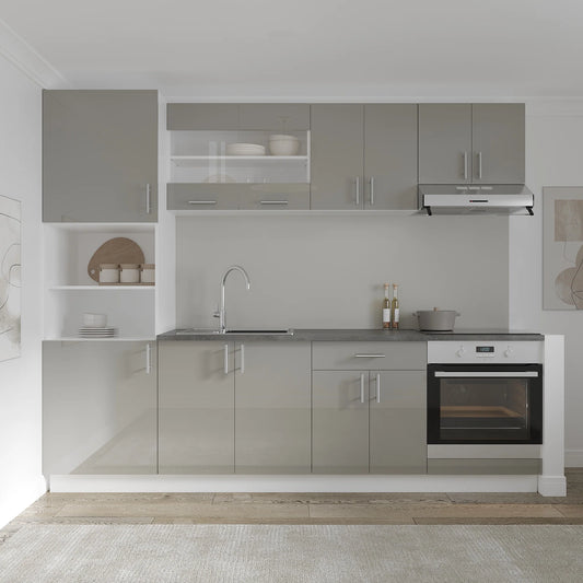 Corp haaus Turn Karo, 2 Usi, cu spatiu cuptor, Gri Lucios/Alb, MDF, 60 x 57 x 210 cm