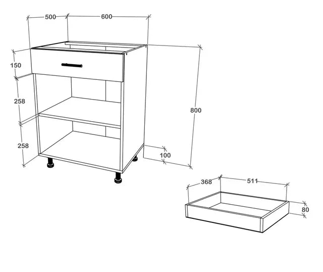 Corp Baza haaus Karo, 1 Sertar, 2 Usi, Alb, 60 x 50 x 80 cm