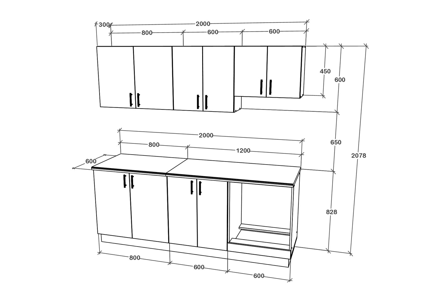 Set Bucatarie haaus Karo V10, Alb, Blat Thermo 28 mm, L 200 cm