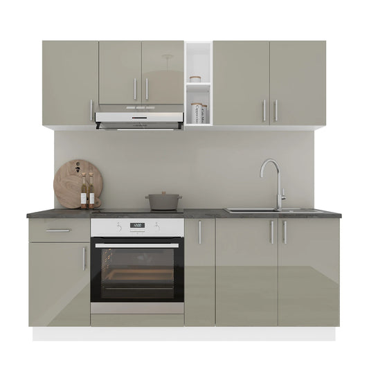 Set Bucatarie haaus Karo V11, Gri Lucios/Alb, MDF, Blat Thermo 28 mm, L 200 cm
