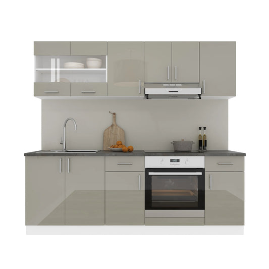 Set Bucatarie haaus Karo V13, Gri Lucios/Alb, MDF, Blat Thermo 28 mm, L 220 cm