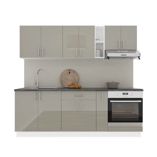 Set Bucatarie haaus Karo V14, Gri Lucios/Alb, MDF, Blat Thermo 28 mm, L 220 cm
