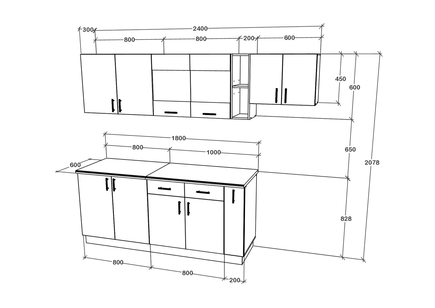 Set Bucatarie haaus Karo V16, Lemn Natural/Alb, Blat Thermo 28 mm, L 240 cm