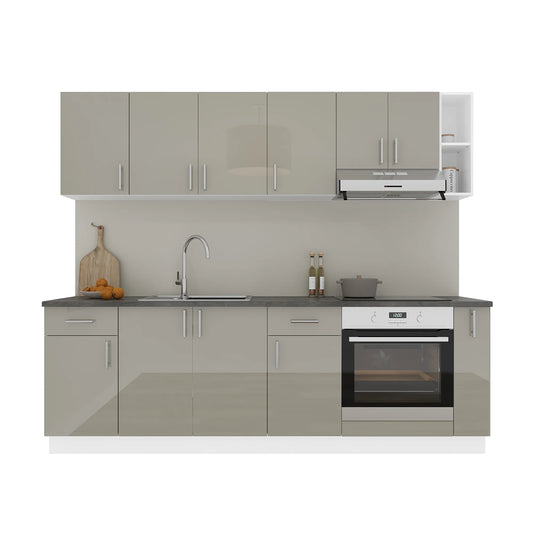Set Bucatarie haaus Karo V17, Gri Lucios/Alb, MDF, Blat Thermo 28 mm, L 240 cm