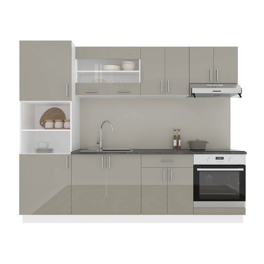 Set Bucatarie haaus Karo V20, Gri Lucios/Alb, MDF, Blat Thermo 28 mm, L 260 cm