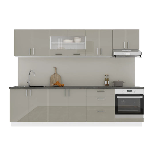 Set Bucatarie haaus Karo V22, Gri Lucios/Alb, MDF, Blat Thermo 28 mm, L 280 cm