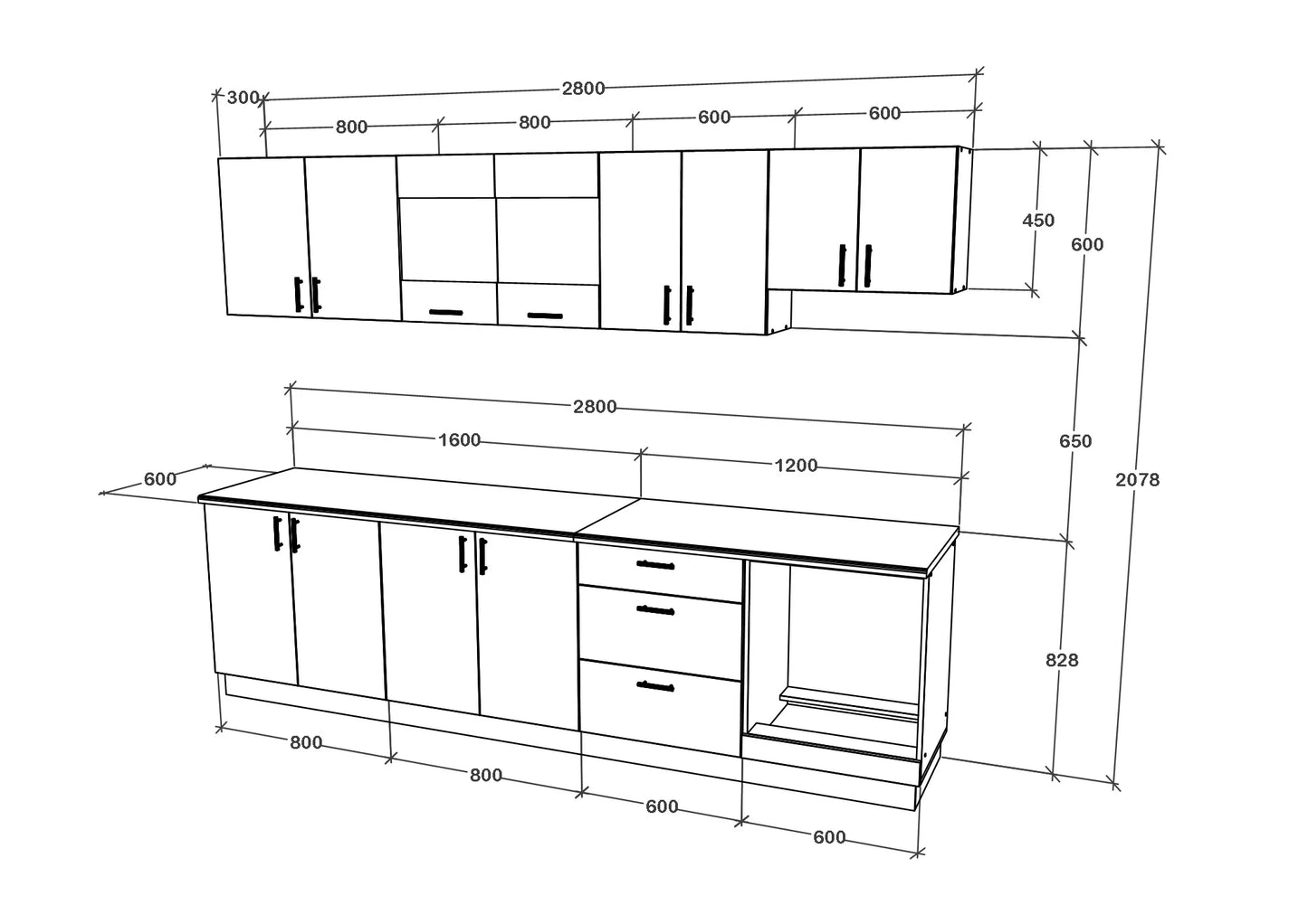 Set Bucatarie haaus Karo V22, Stejar Sonoma Inchis/Alb, Blat Thermo 28 mm, L 280 cm